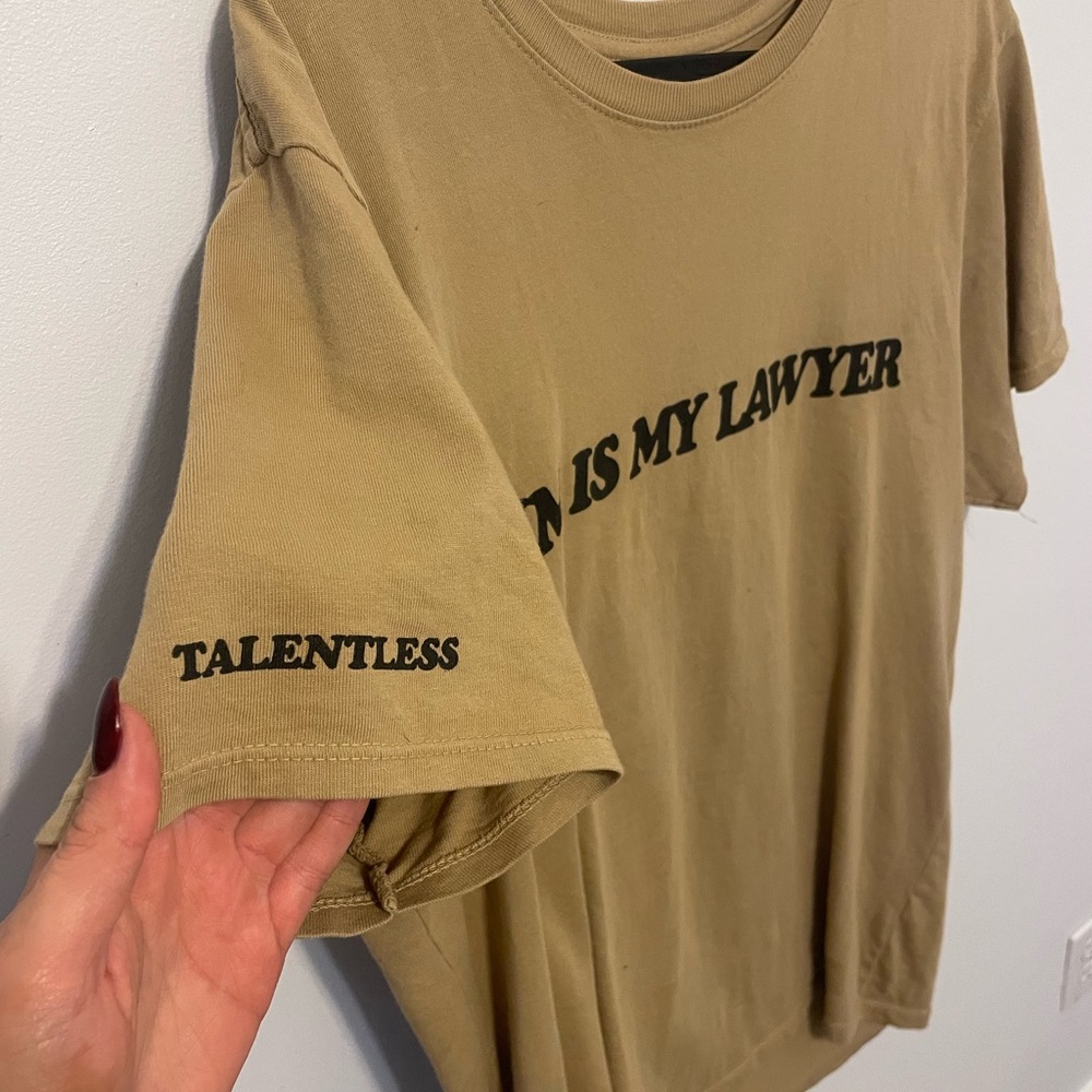 TALENTLESS “KIM IS MY LAWYER” t-shirt size L (fits smaller). NEVER WORN